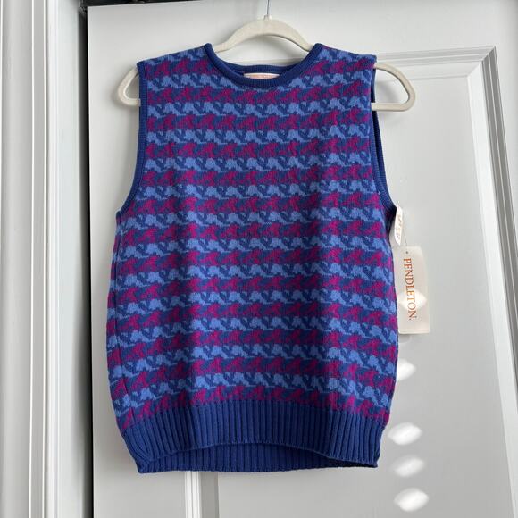 NWT Vintage Pendleton Wool Sweater Vest Unisex M Purple Abstract Made in USA